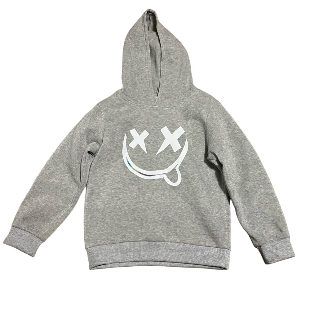 Kids Soft Gray Hoodie Sweatshirt Smiley Face Size 7